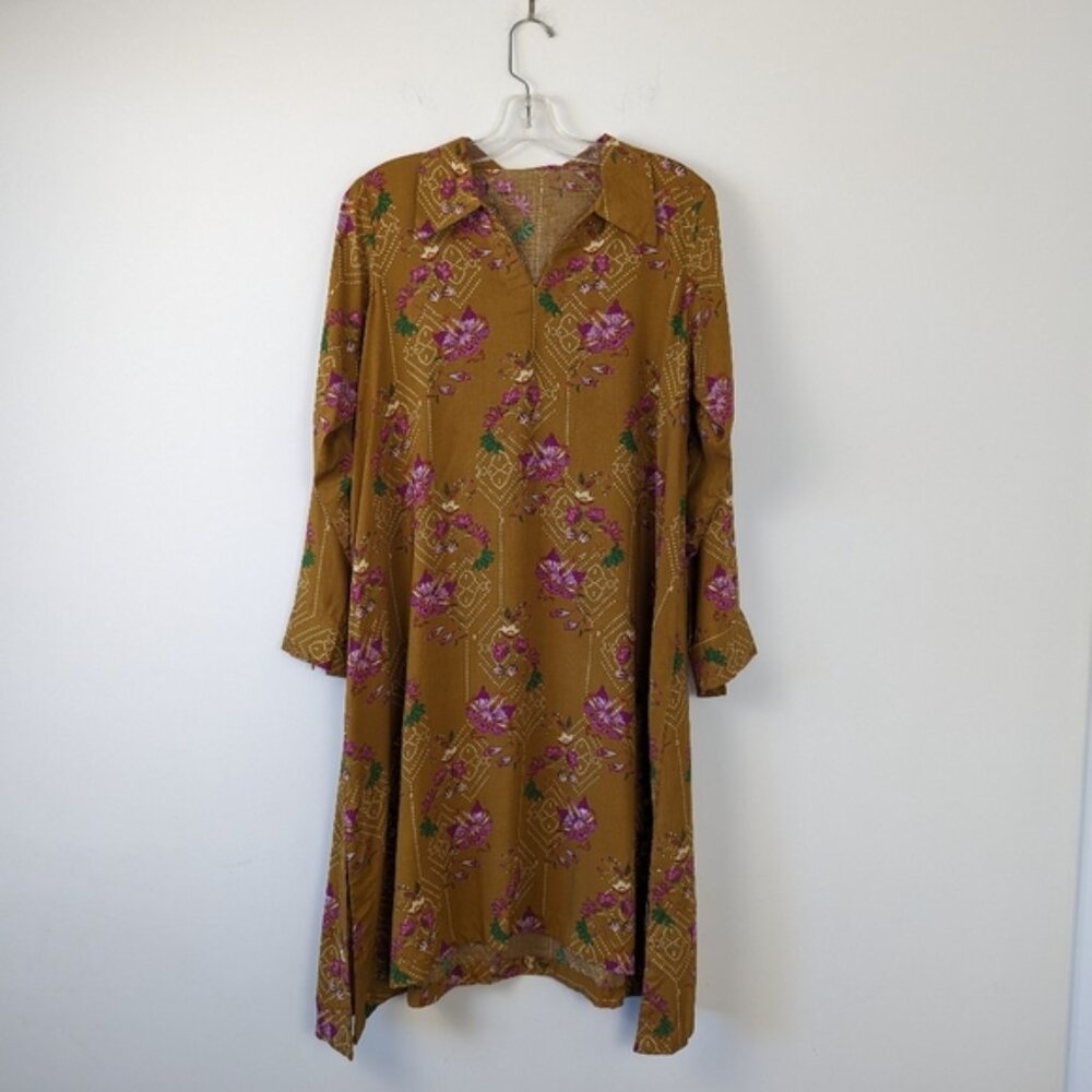 Women's Traditional Patterned Long Dress with Buttoned Neckline Approx L-XL